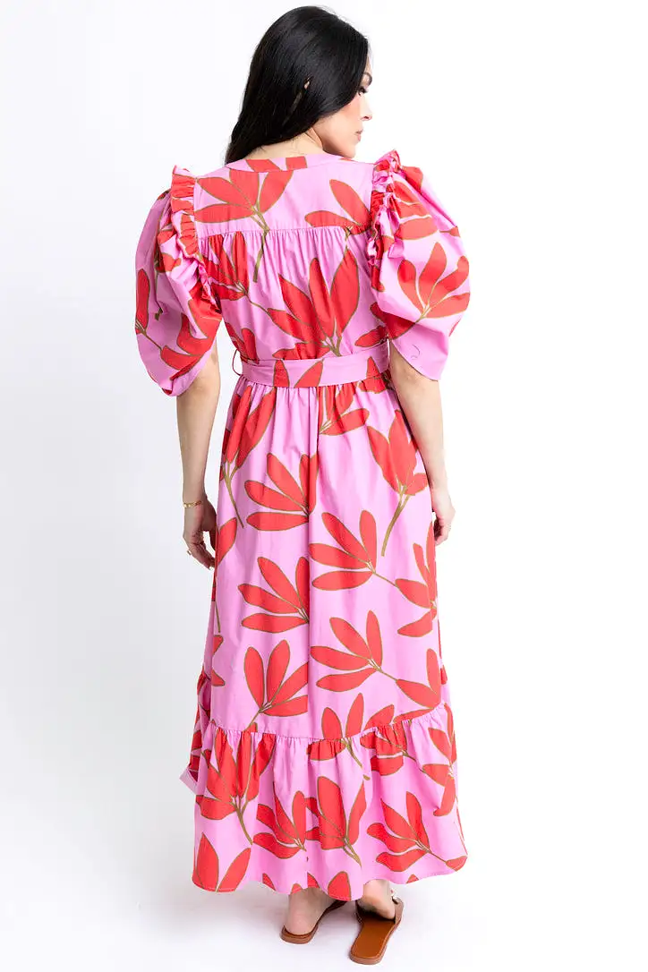 Palm Floral Tier Maxi Dress