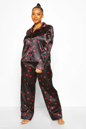 Plus Heart Print Longsleeve Pajamas