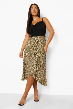 Plus Leopard Frill Wrap Midi Skirts