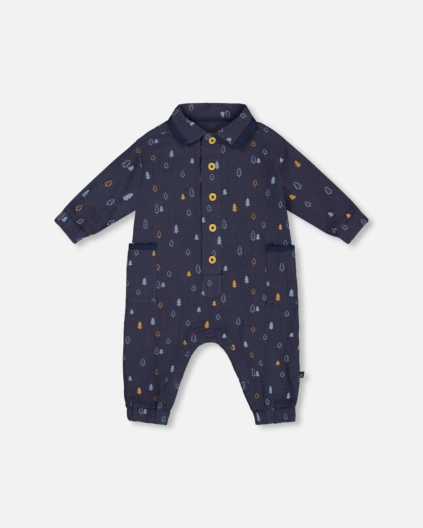 Printed Muslin Jumpsuit Blue With Pine