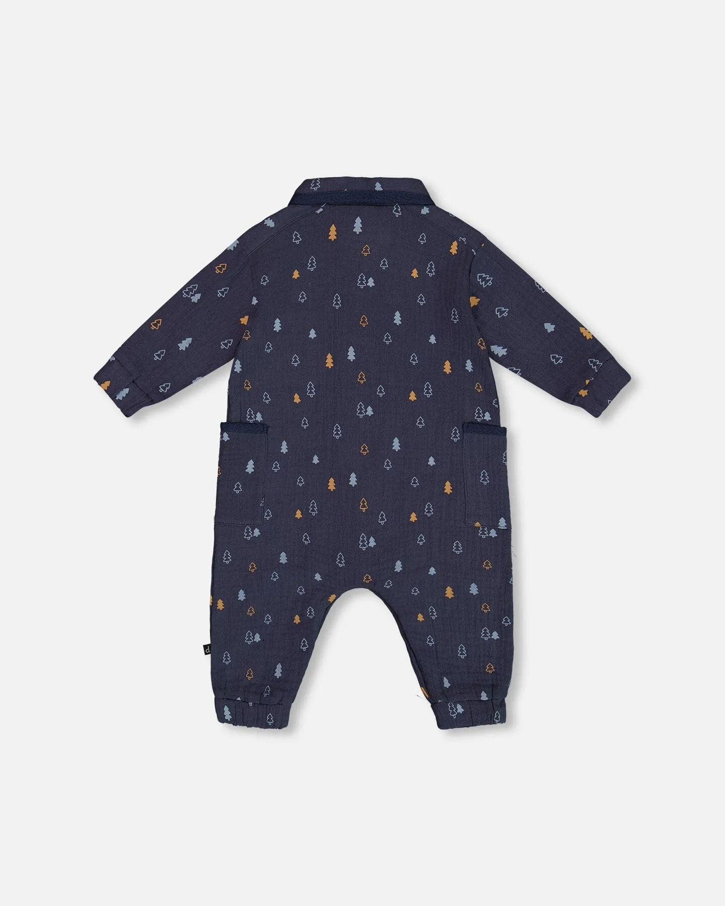 Printed Muslin Jumpsuit Blue With Pine