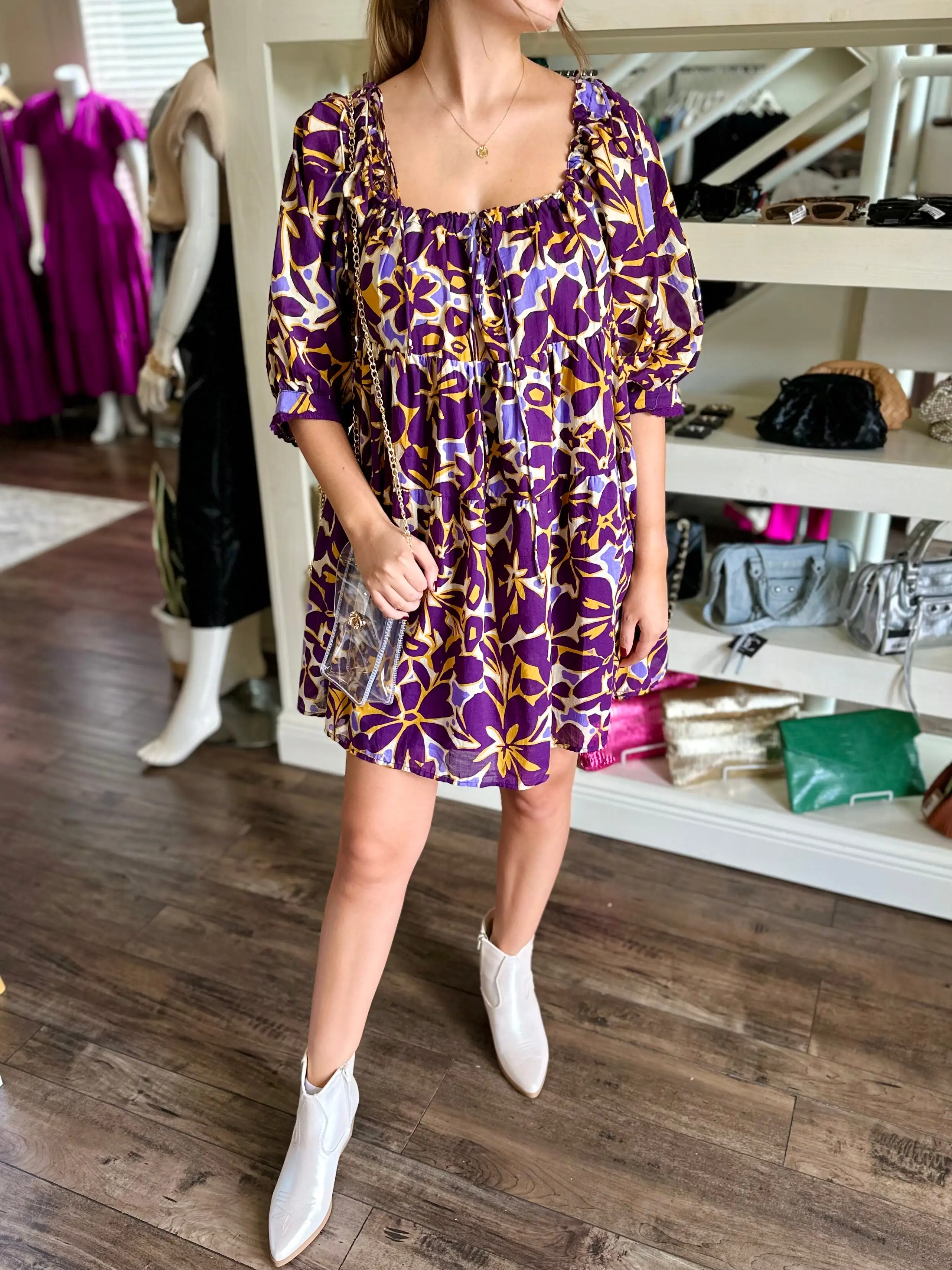 Purple and Gold Floral Dress