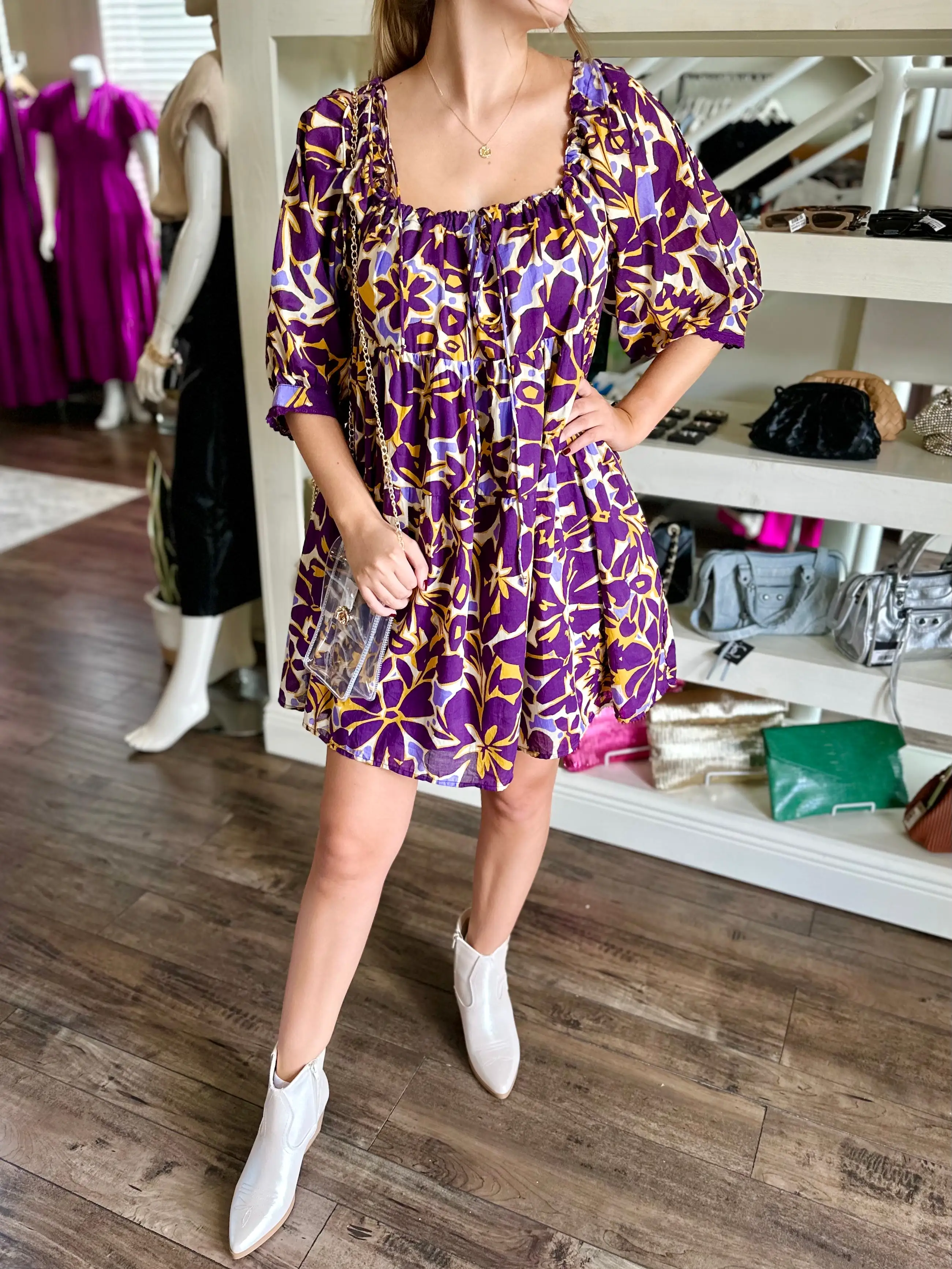 Purple and Gold Floral Dress