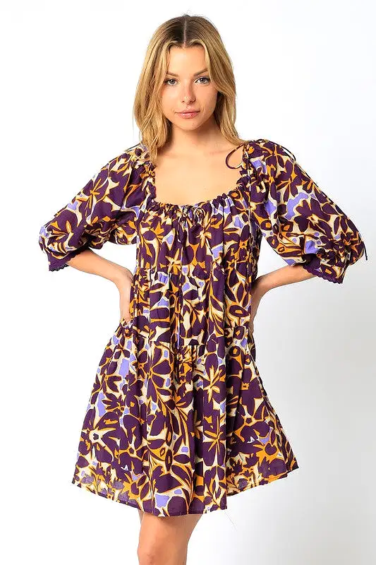 Purple and Gold Floral Dress