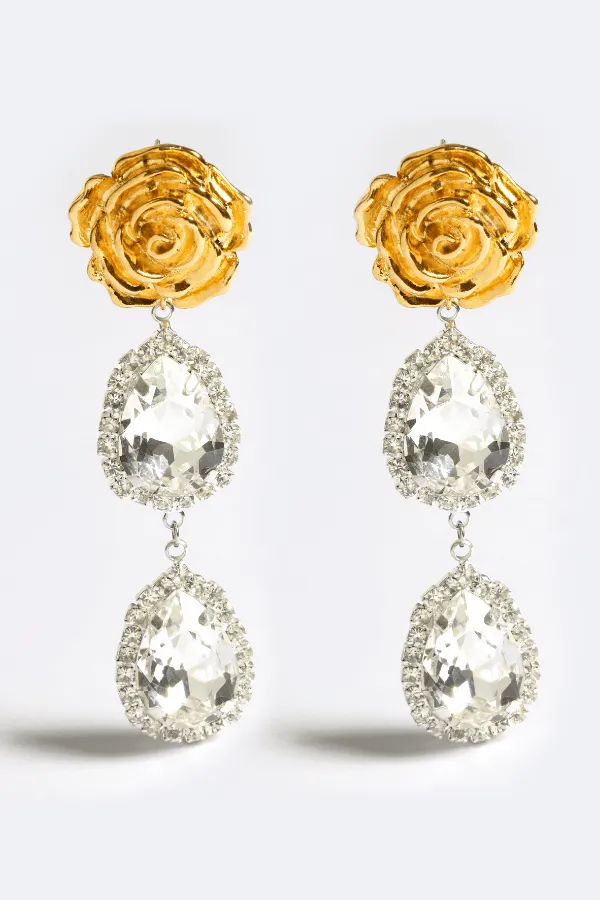 Roses on Ice Earrings Gold Ice