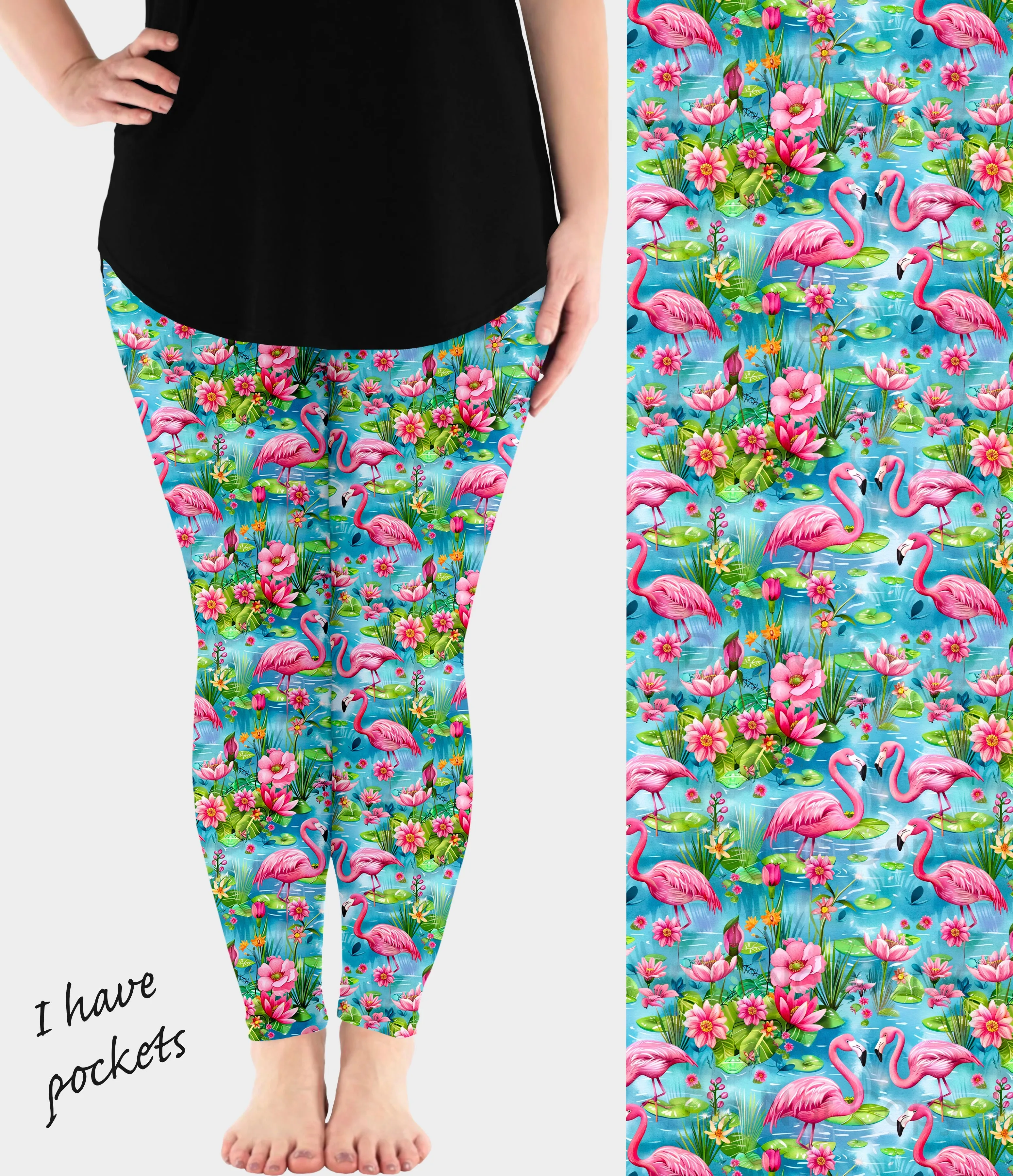 RTS - Pretty Flamingo Leggings w/ Pockets