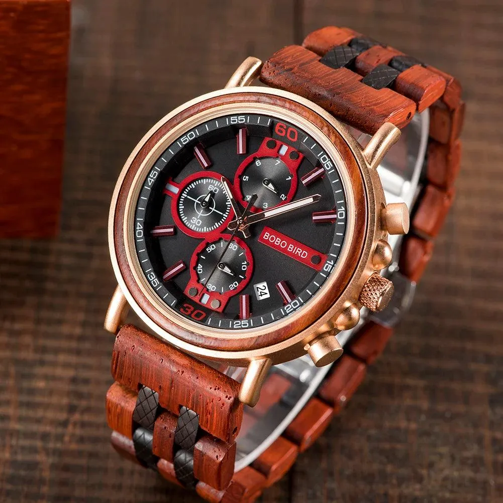 S18 Simple Wooden Watch: Stylish Chronograph for Men