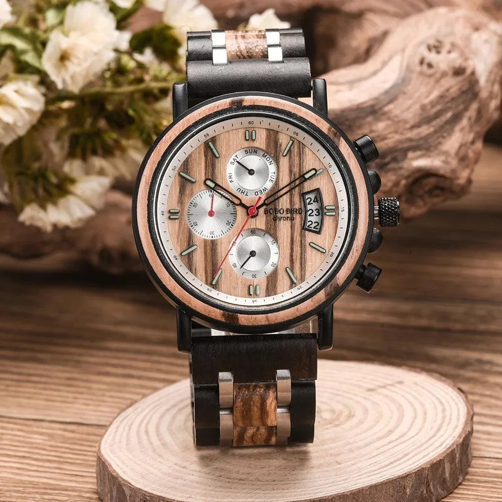 S18 Simple Wooden Watch: Stylish Chronograph for Men