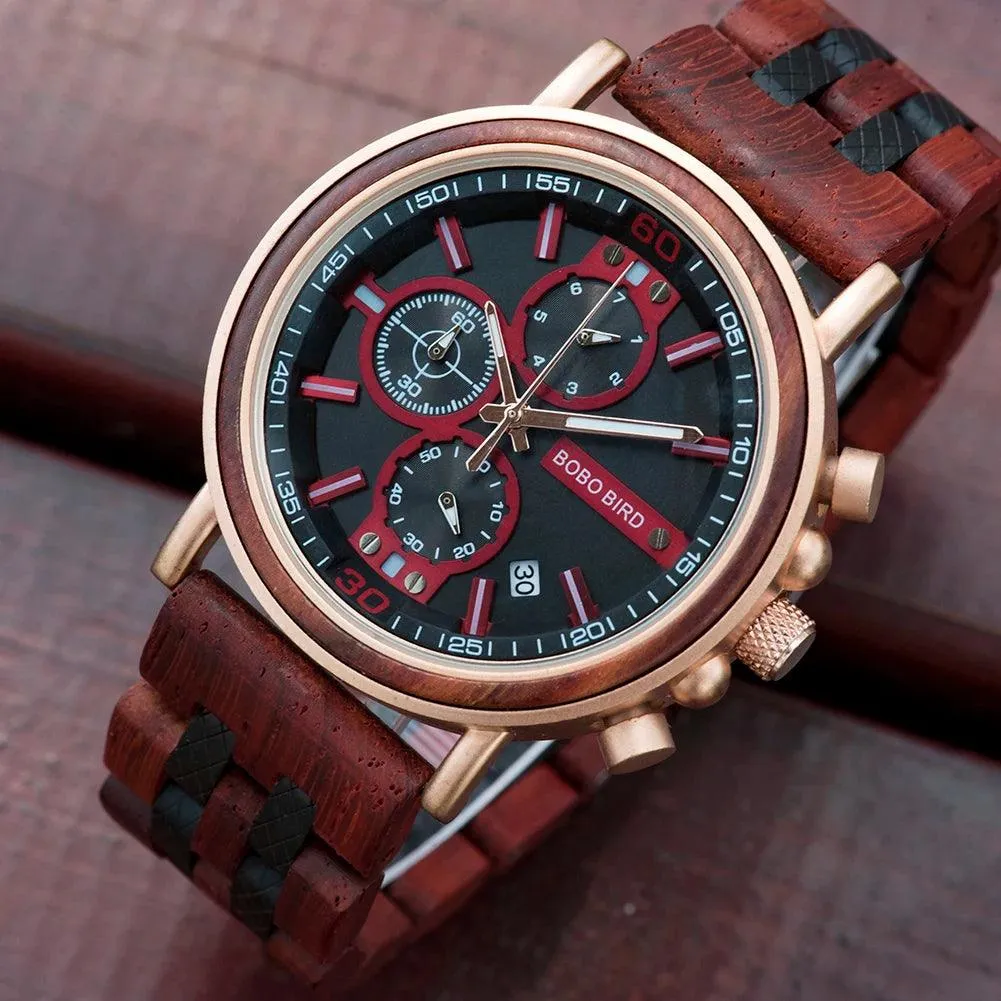 S18 Simple Wooden Watch: Stylish Chronograph for Men