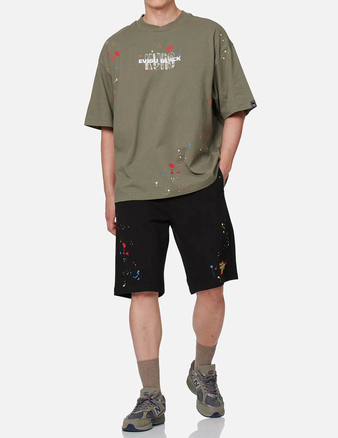 Seagull Embroidery Paint-splattered Sweat Shorts