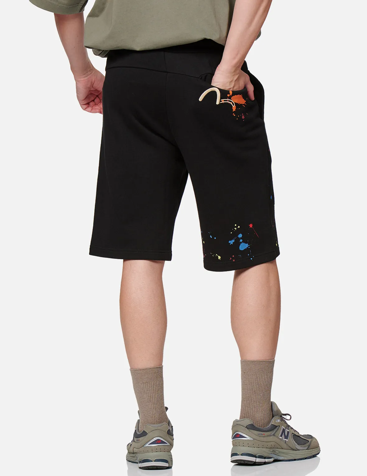 Seagull Embroidery Paint-splattered Sweat Shorts