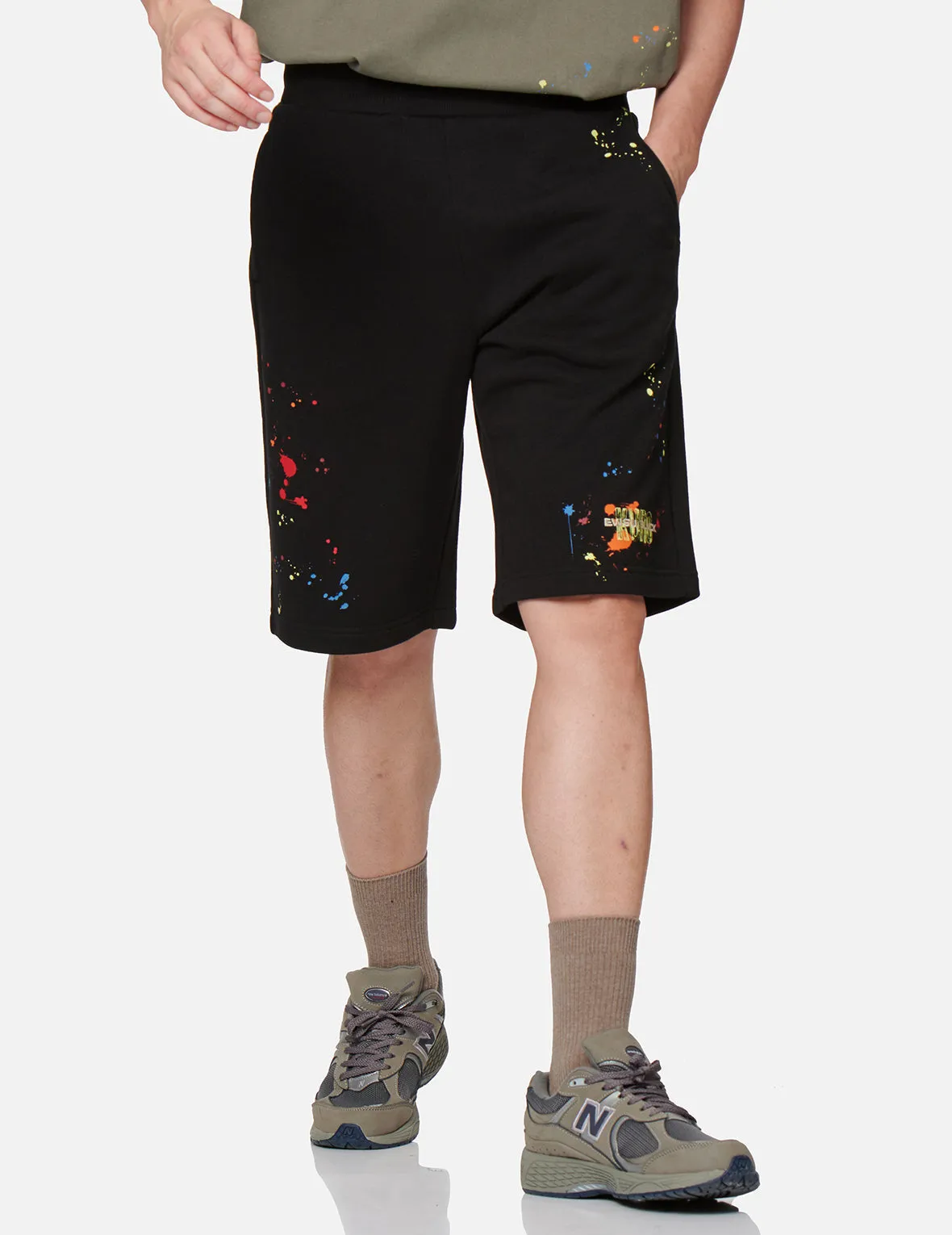 Seagull Embroidery Paint-splattered Sweat Shorts