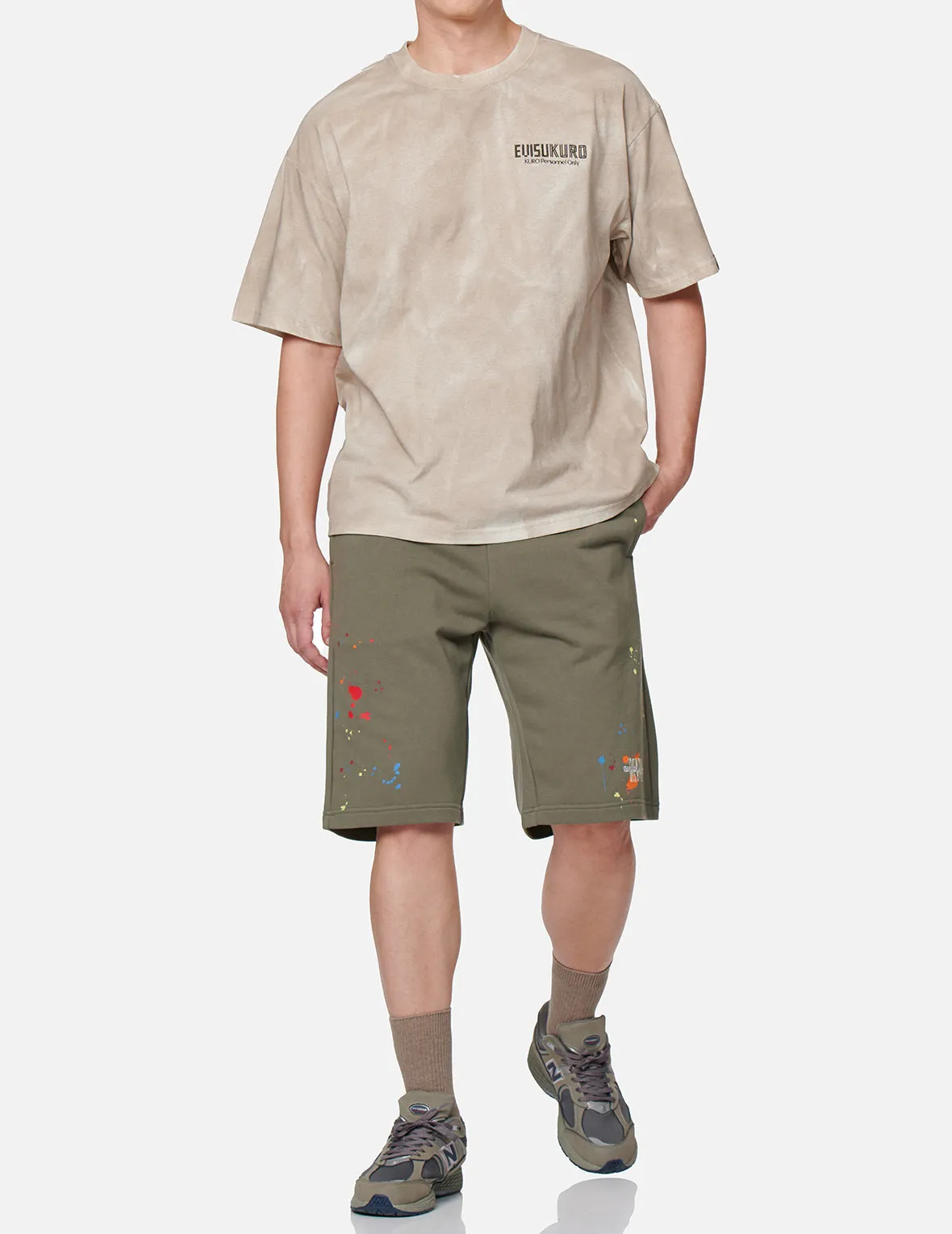 Seagull Embroidery Paint-splattered Sweat Shorts