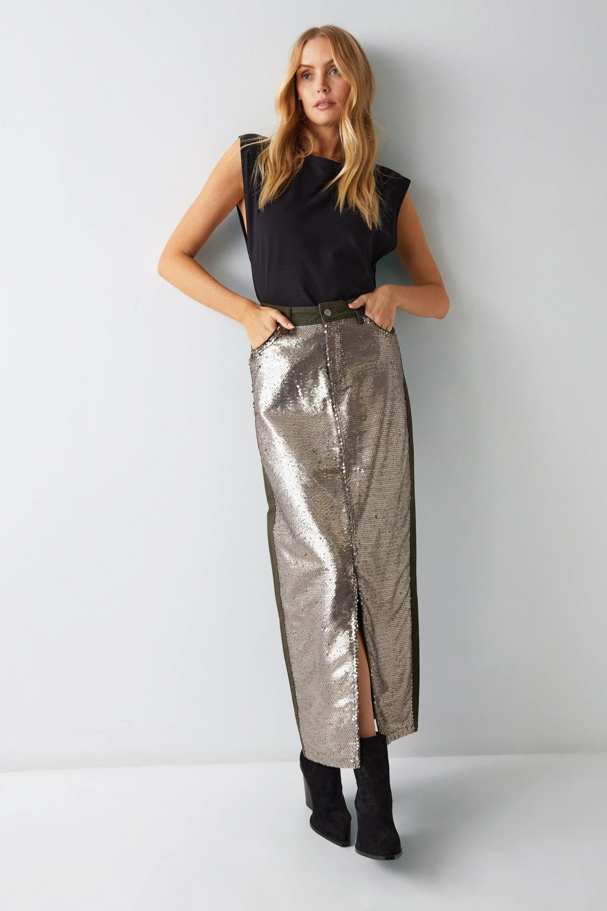 Skirts | Twill Sequin Maxi Skirt | Warehouse