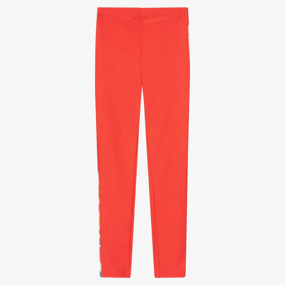 Teen Girls Red Marmo Trim Leggings