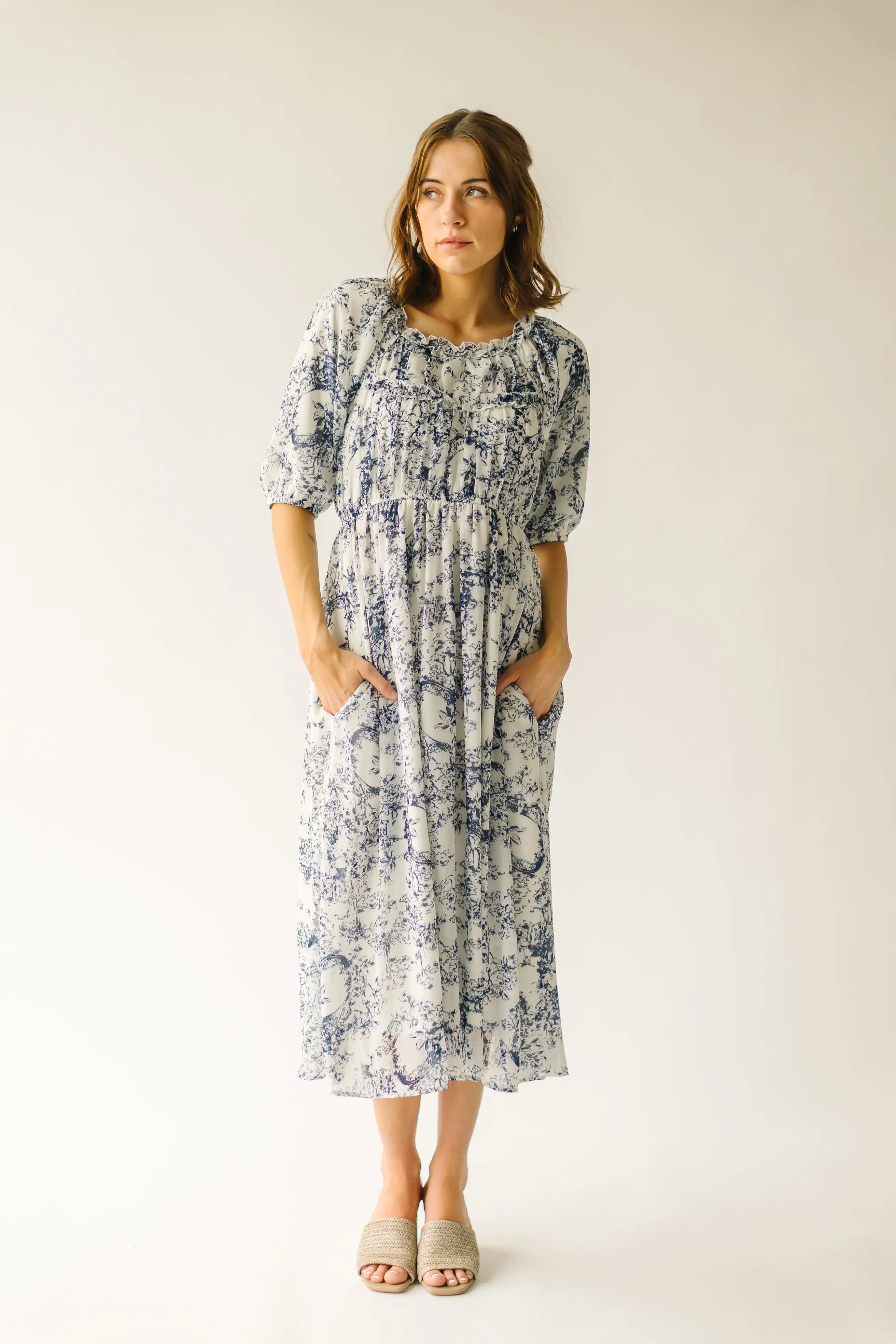 The Boulder Pleated Floral Dress in Blue Multi