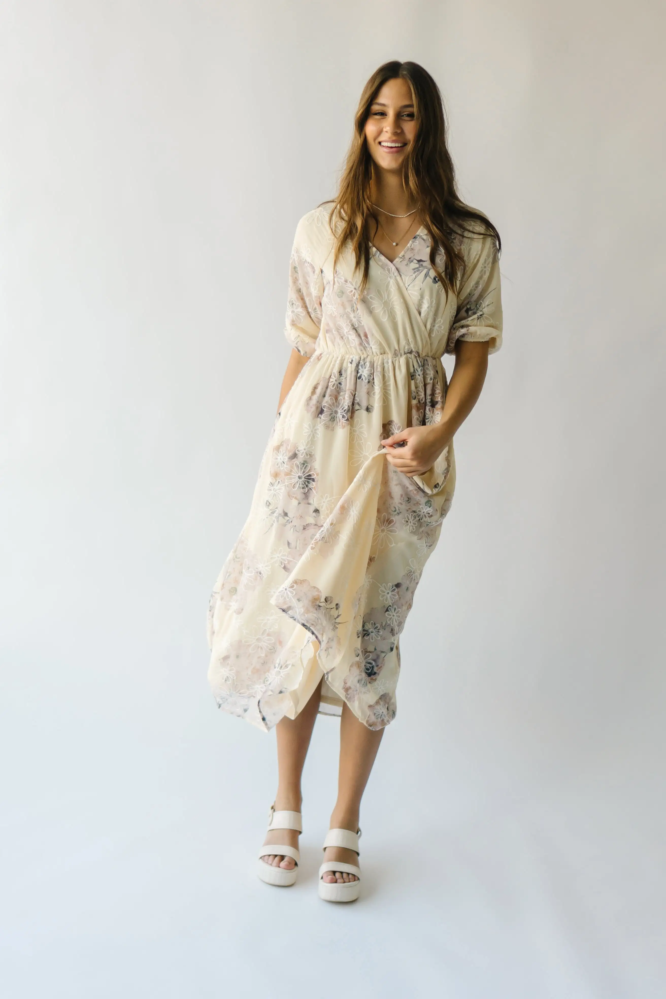 The Brevort Watercolor Floral Dress in Cream Multi