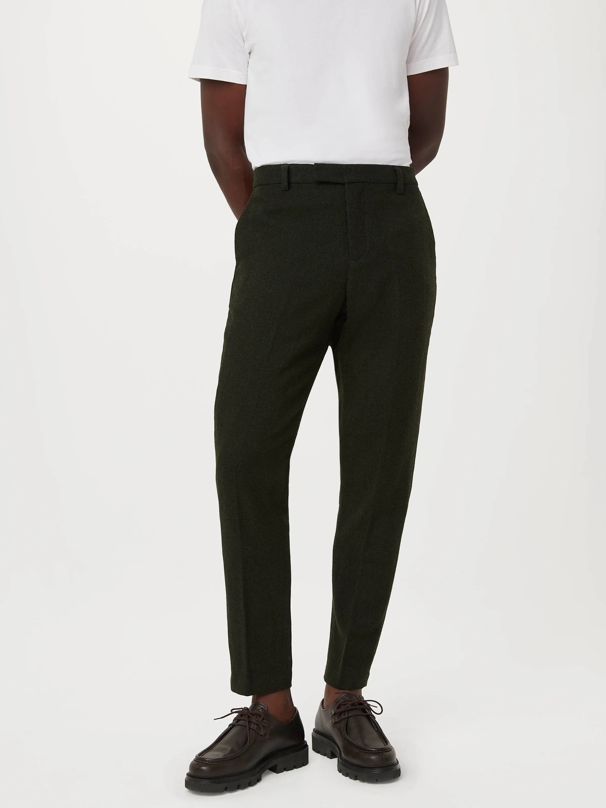 The Colin Tapered Recycled Wool Pant in Dark Green