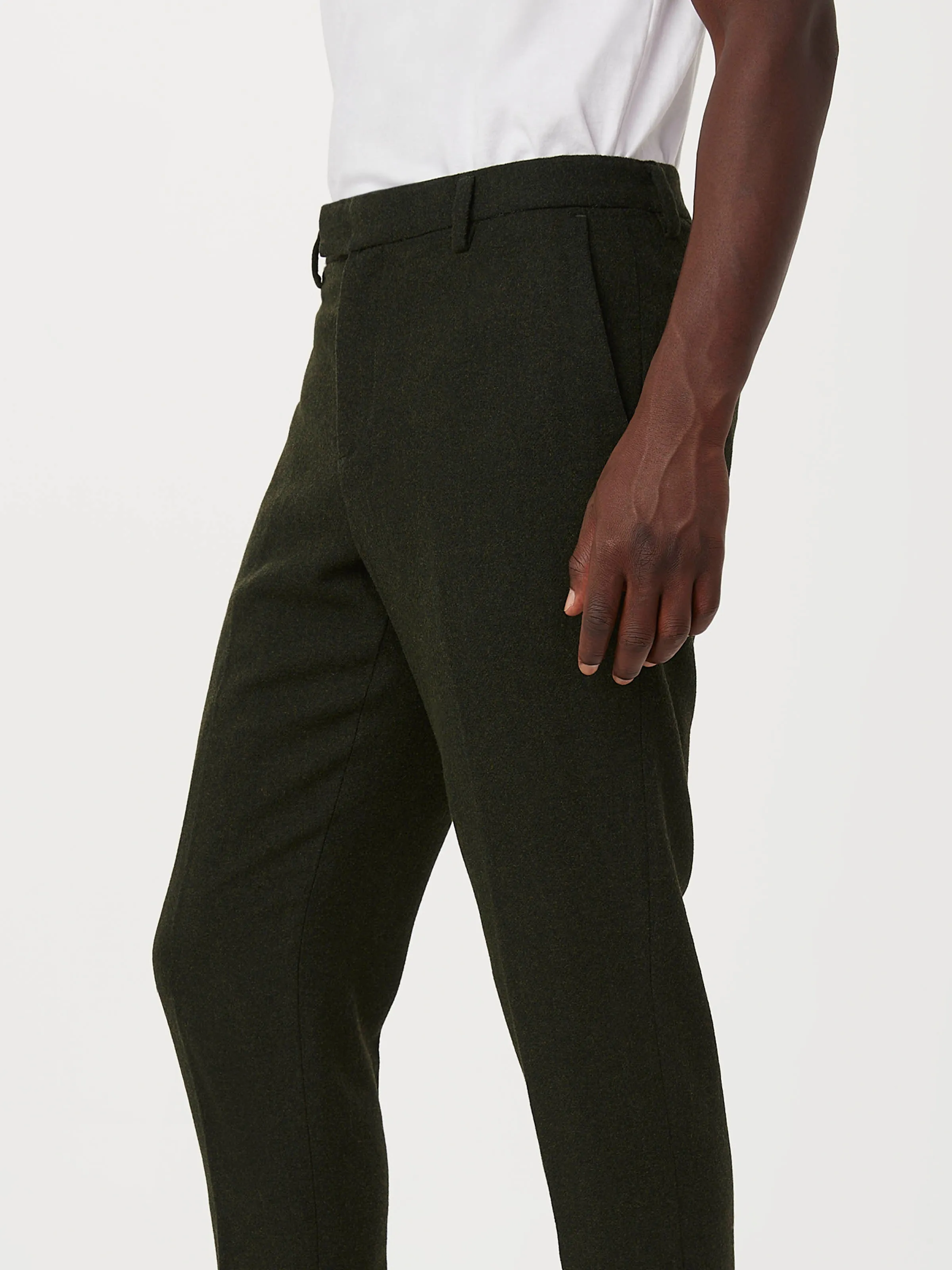 The Colin Tapered Recycled Wool Pant in Dark Green