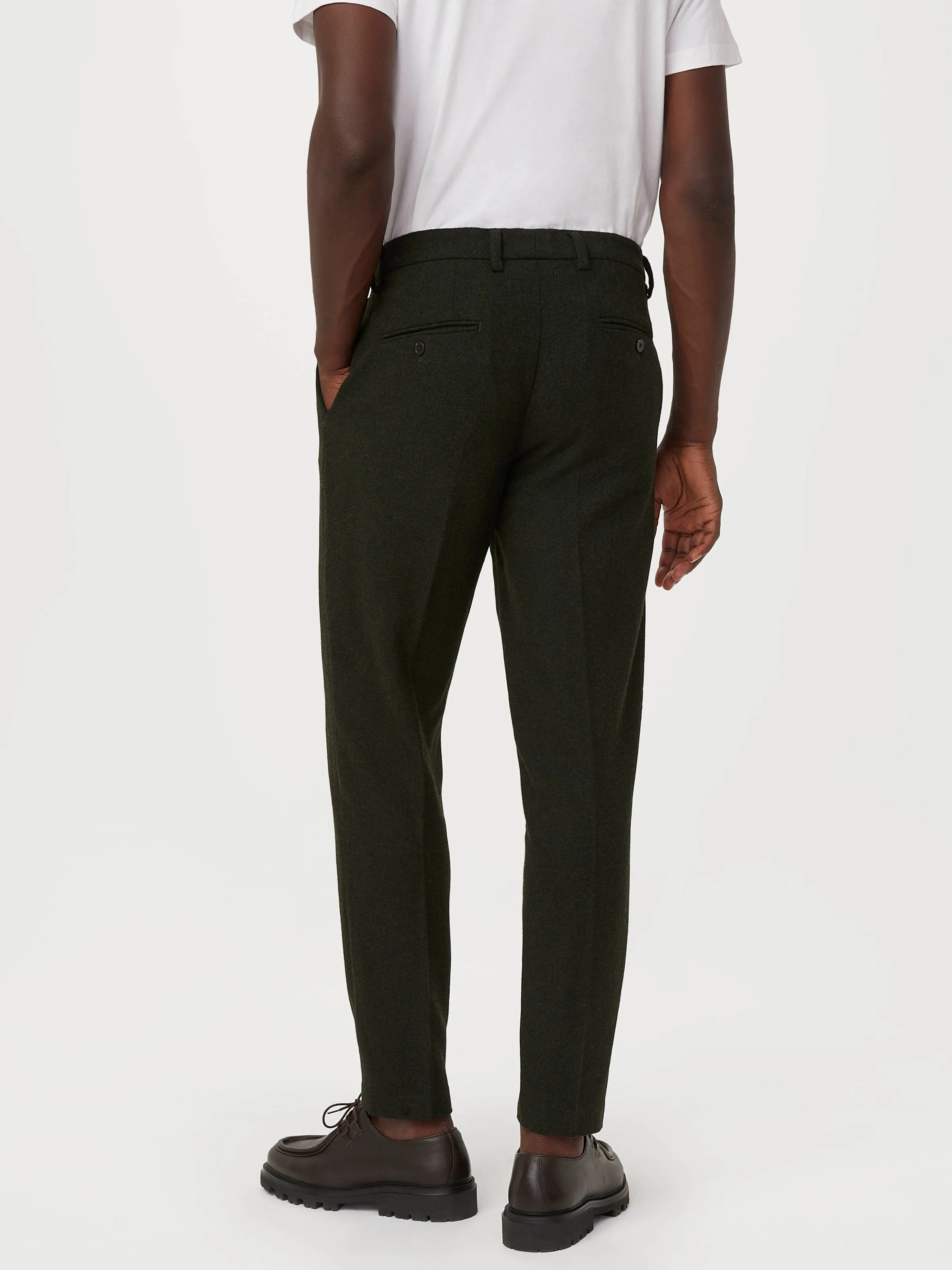 The Colin Tapered Recycled Wool Pant in Dark Green