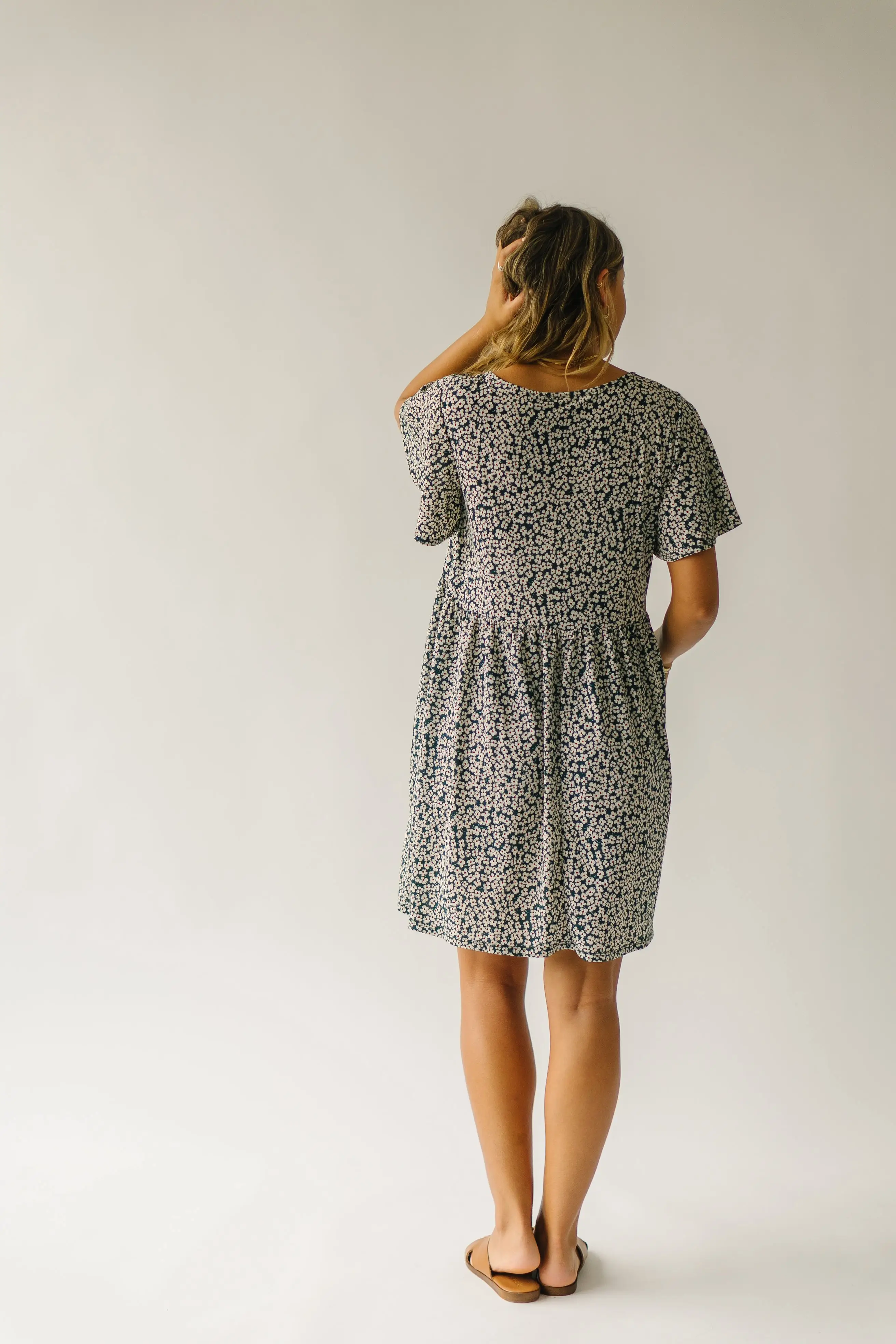 The Egan Flutter Sleeve Floral Dress in Hunter Green