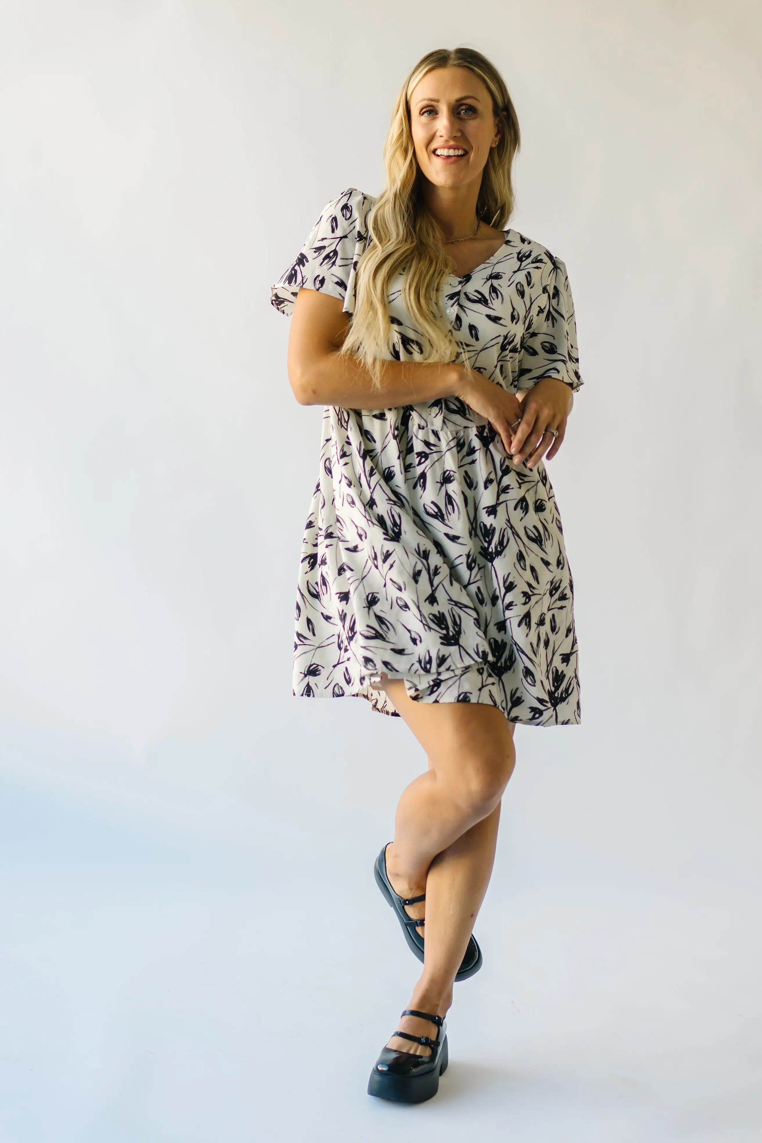 The Hopkin Button Detail Floral Dress in Cream