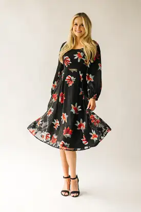 The Olander Square Neck Floral Dress in Black Multi