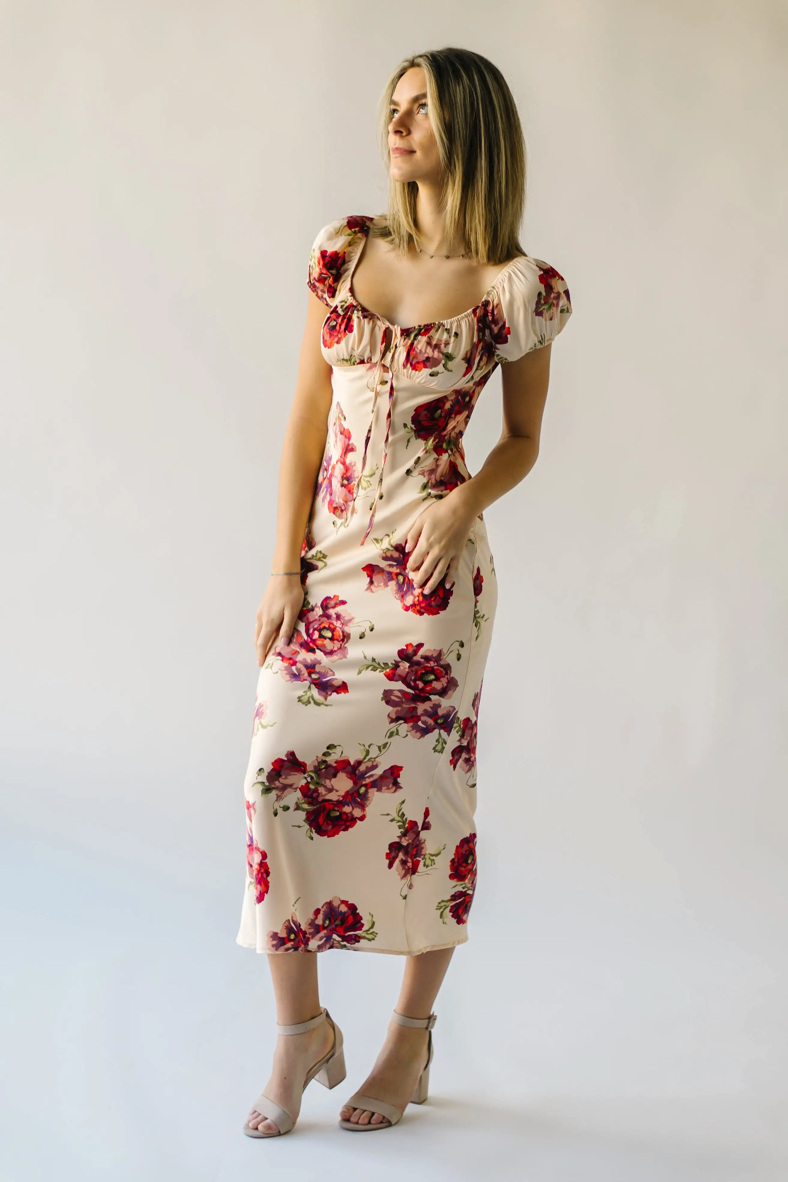 The Rodessa Satin Floral Dress in Cream