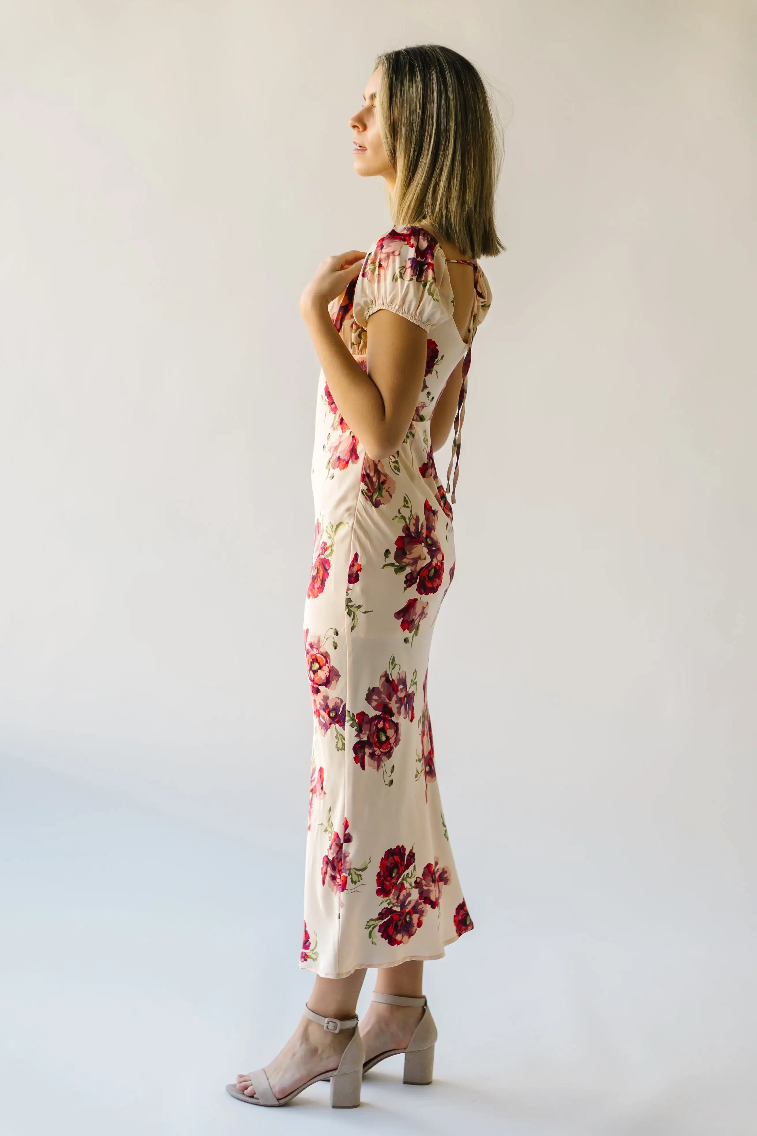 The Rodessa Satin Floral Dress in Cream