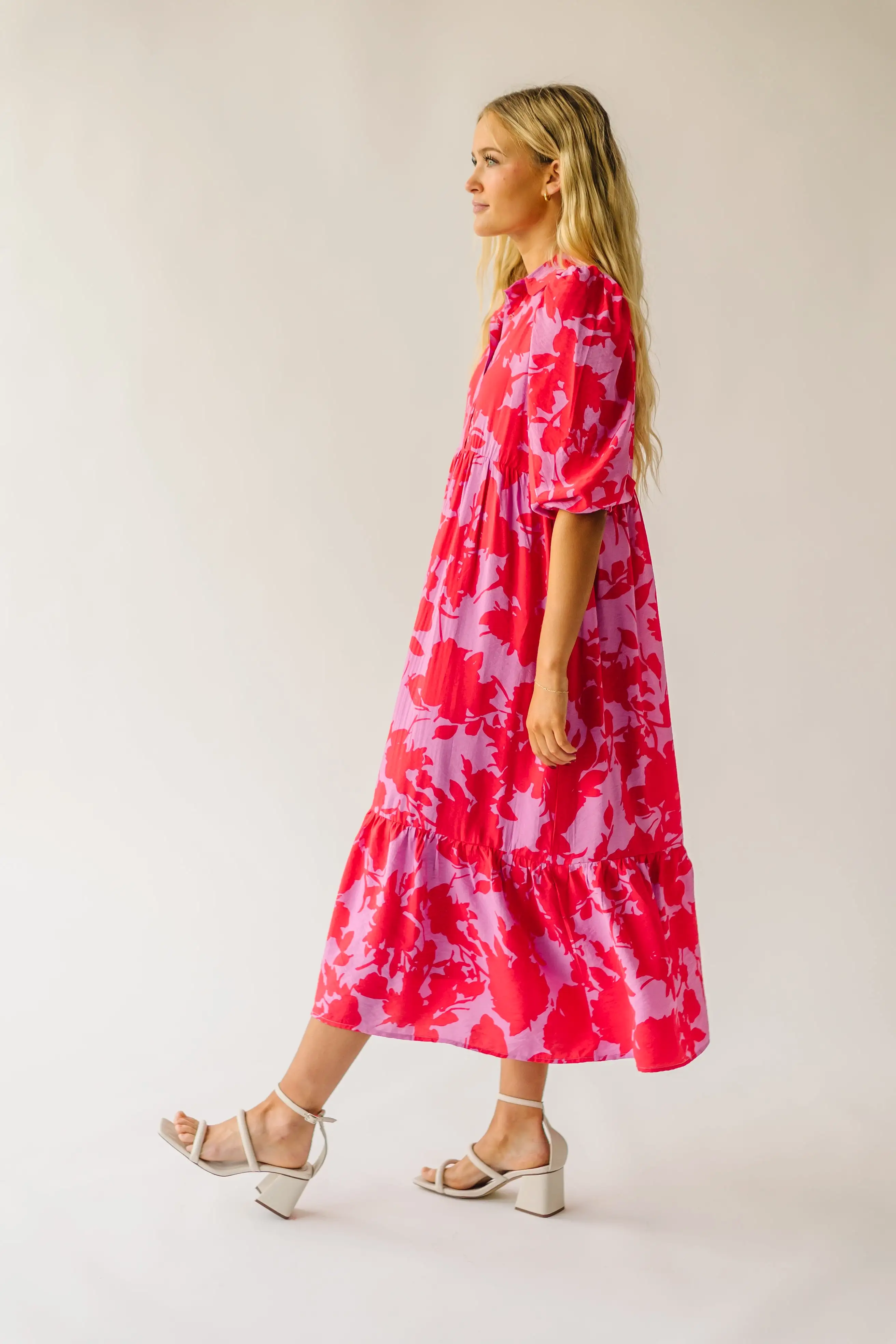 The Schwan Patterned Floral Dress in Pink + Red