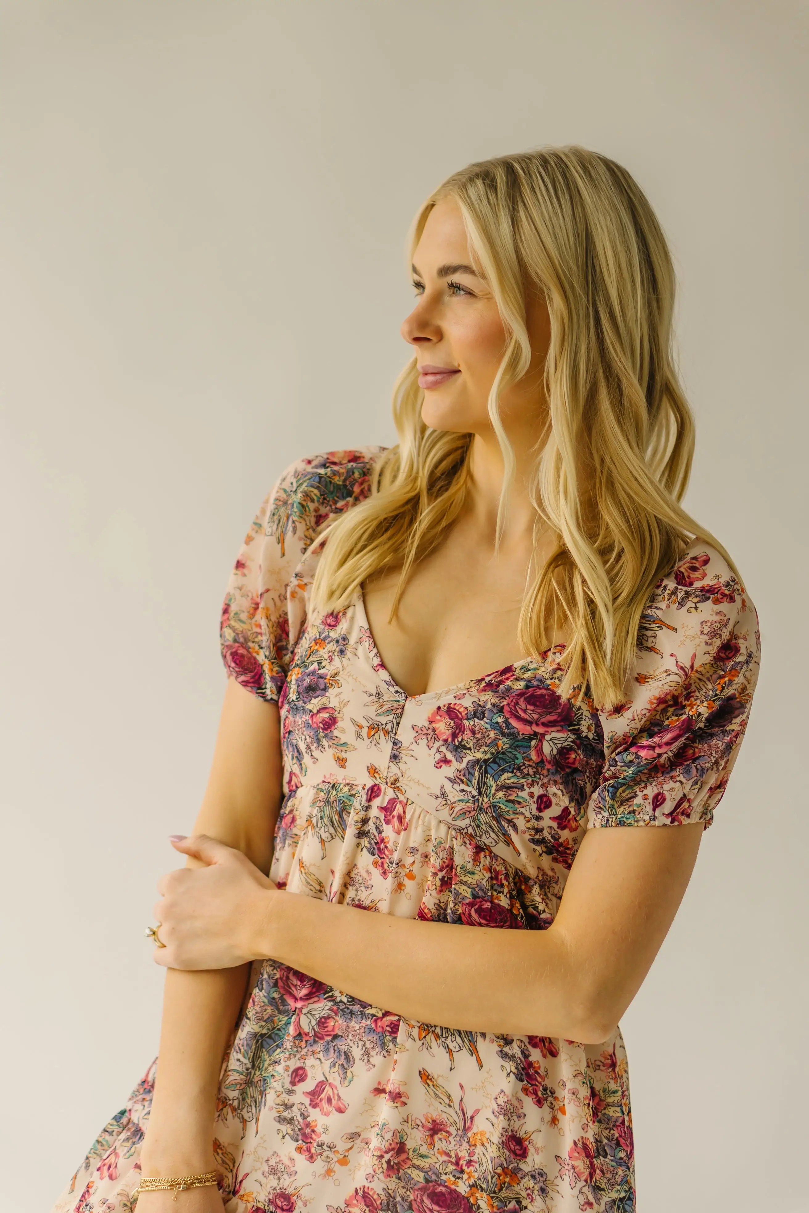 The Stratford Chiffon Floral Dress in Cream Multi