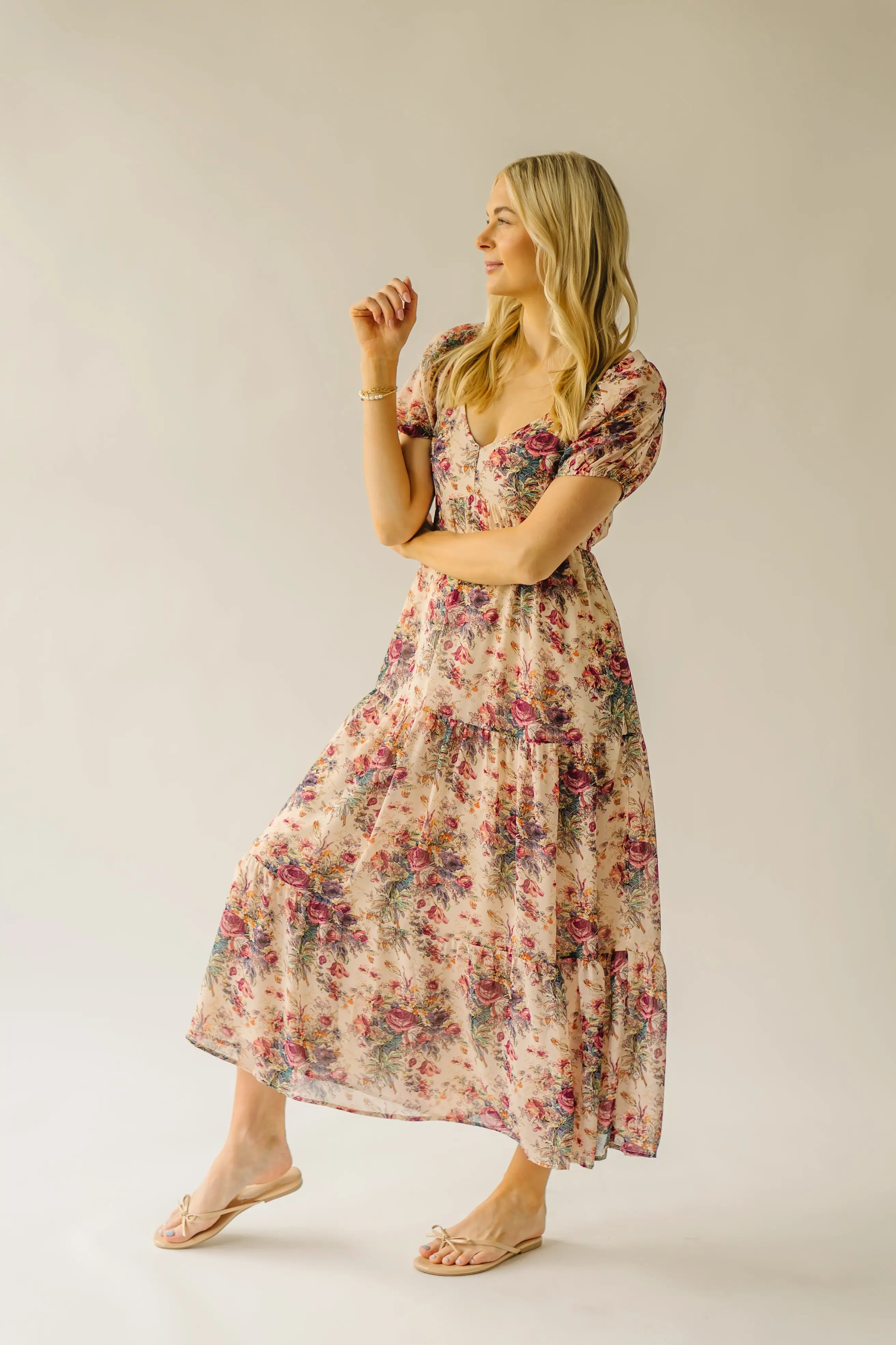 The Stratford Chiffon Floral Dress in Cream Multi