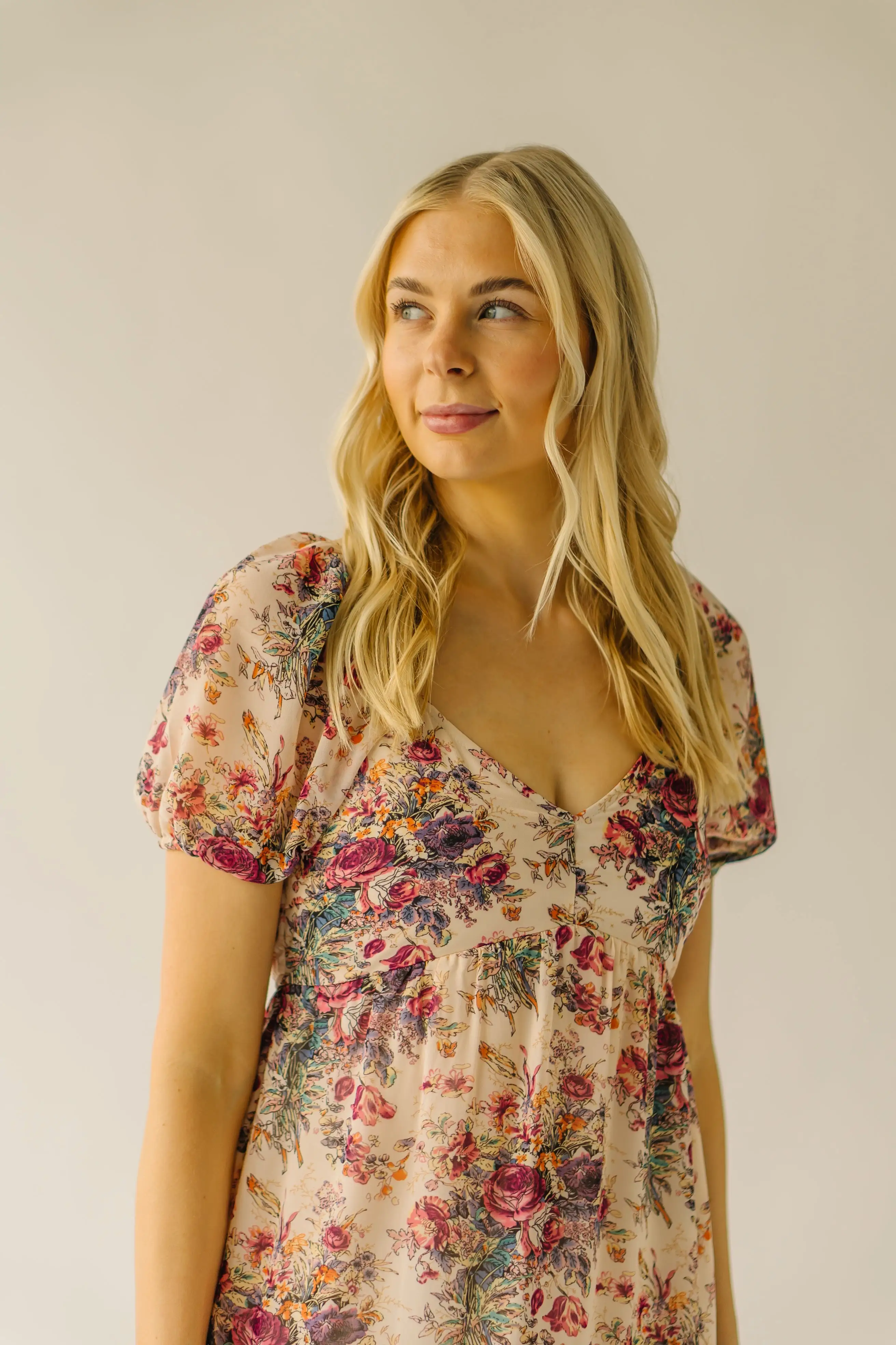 The Stratford Chiffon Floral Dress in Cream Multi