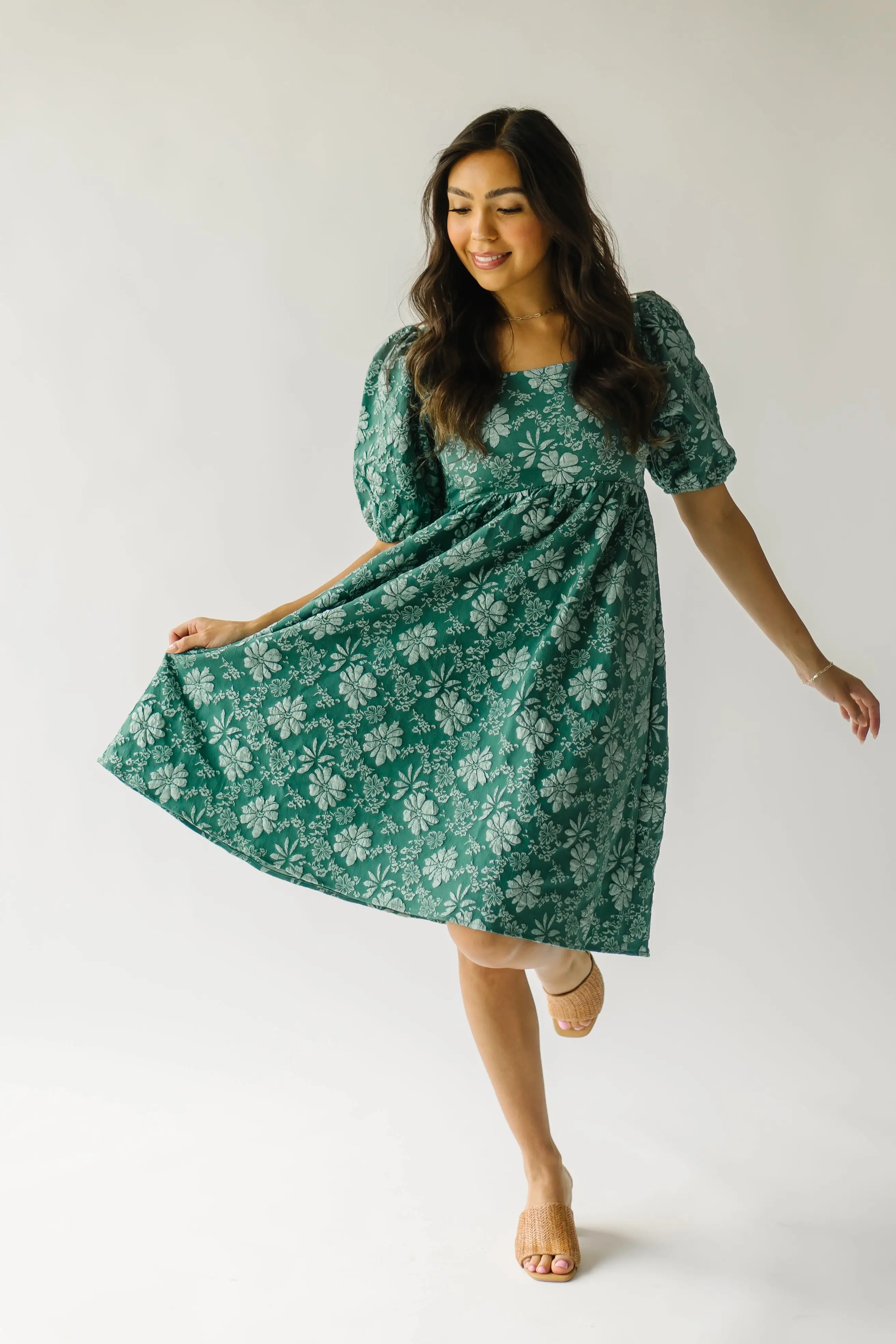 The Twain Square Neck Floral Dress in Green