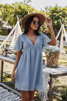 V Neck Solid Short Sleeve Dress