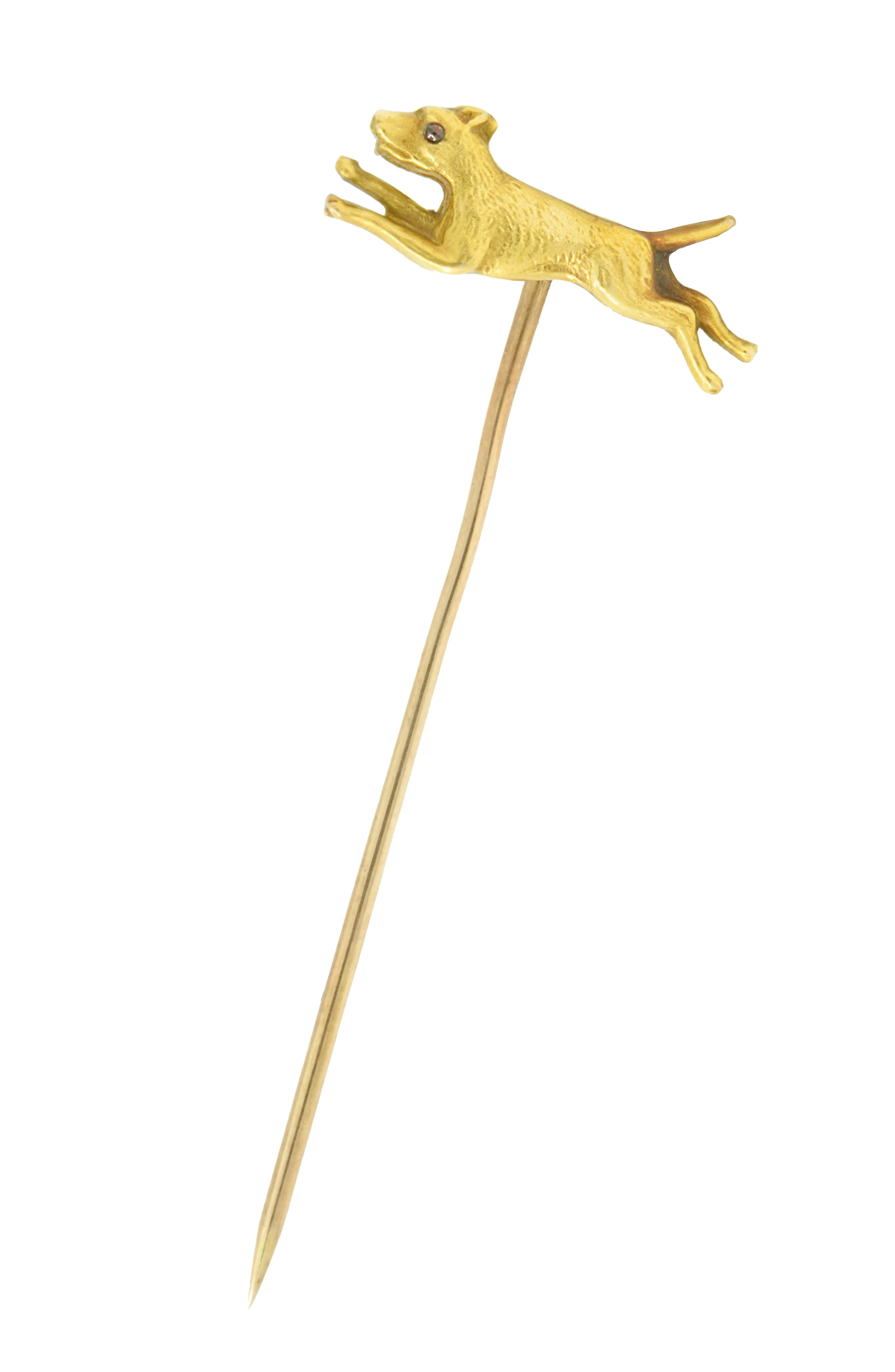 Victorian 14 Karat Gold Dog Stickpin Circa 1900