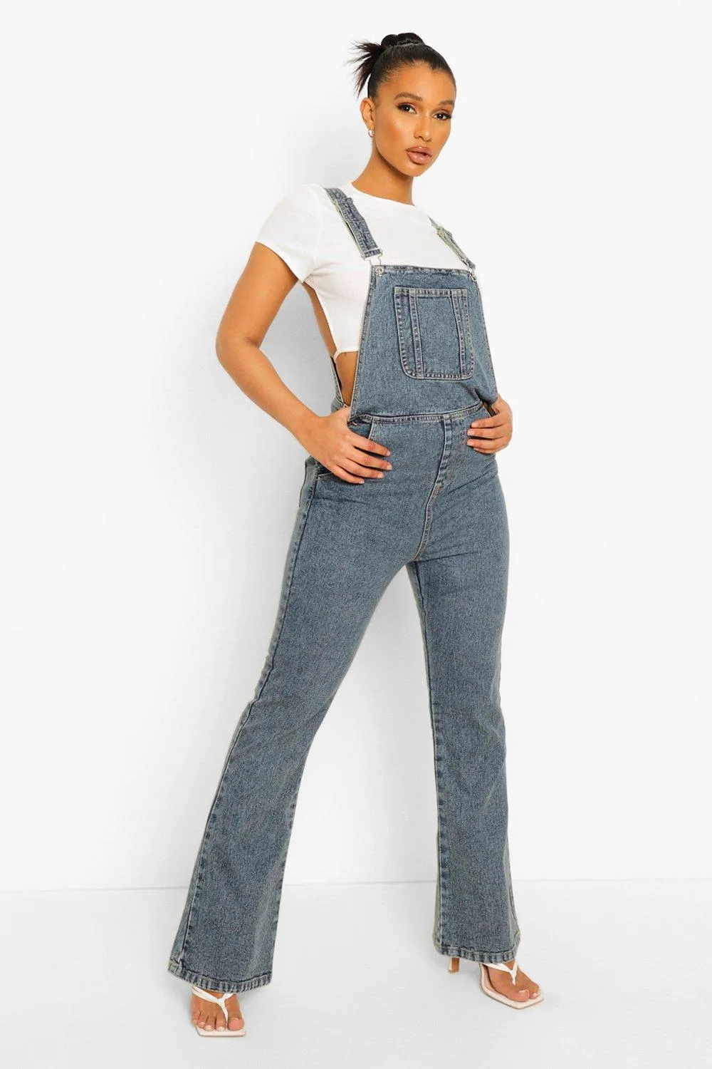 Vintage Wash Flared Overalls