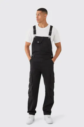 Washed Twill Multi Cargo Pocket Relaxed Fit Overalls