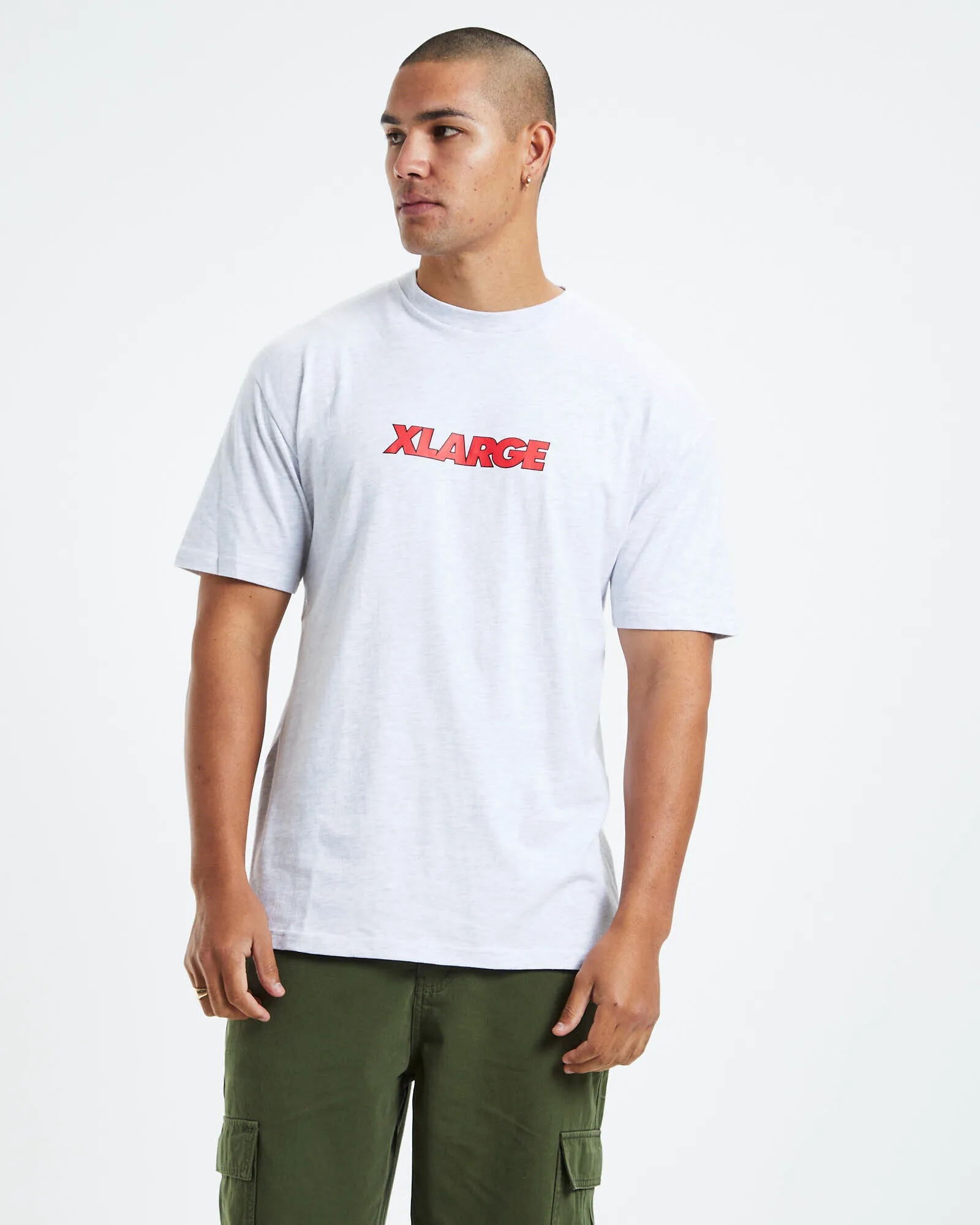 X Large Text Logo T-Shirt Snow Marle Grey